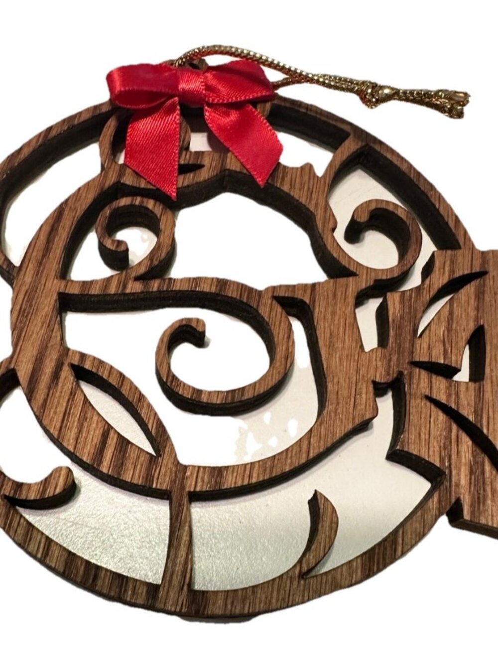 Wood Vine Letter “G” Monogram Wood  Christmas Ornament
